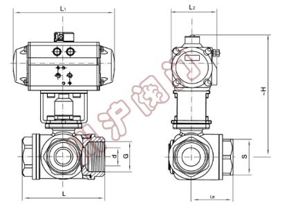 內螺紋氣動三通球閥結構圖