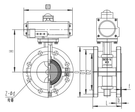 氣動襯氟法蘭蝶閥結構圖
